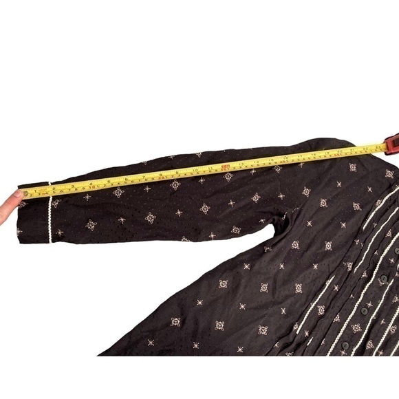 Zara Black Textured Diamond Print Pleated Neckline Long Sleeve Mini Dress - Picture 7 of 11